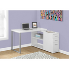 Monarch Specialties 7133 Computer Desk - White Left Or Right Facing Corner-Featuring open and closed storage with 3 handy storage drawers including a file drawer for standard or legal sized folders, an adjustable shelf to place a small printer, books, or documents for efficient organization.