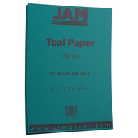 JAM Paper - Papier mat, 28 lb, 8,5 x 11, bleu sarcelle, 50 feuilles/paquet-Couleur : bleu sarcelle | Faites ressortir votre travail avec du papier Colouré de qualité supérieure.