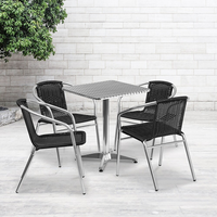 Flash Furniture 23.5'' Square Aluminum Indoor-Outdoor Table with 4 Black Rattan Chairs (TLH-ALUM-24SQ-020BKCHR4-GG)-Aluminum, Plastic, Rattan, Stainless Steel