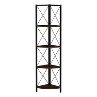 Monarch Specialties - 3645 60 po H Etagere - Espresso/Metal Noir En Coin-Cette étagère en coin comporte un cadre en métal noir à trois pattes, lui permettant d'être bien appuyé contre le mur