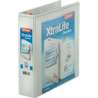 Cardinal XtraLife ClearVue Locking D-Ring Binder, White, 2”-Interior pockets on the front and back
