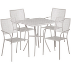 Table de jardin carrée de 28 po en acier gris pâle et 4 chaises au dossier carré, intérieur/extérieur [CO-28SQ-02CHR4-SIL-GG]-Revêtement thermolaqué gris pâle
