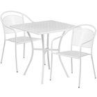 Table de jardin carrée de 28 po en acier blanc et 2 chaises au dossier rond, intérieur/extérieur [CO-28SQ-03CHR2-WH-GG]-Revêtement thermolaqué blanc