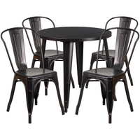 Table ronde de 30 po en métal avec 4 chaises à café, intérieur/extérieur, noir/doré antique (CH-51090TH-4-18CAFE-BQ-GG)-Table à café en métal