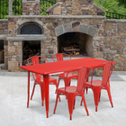 Flash Furniture – Table rectangulaire en métal de 31,5 x 63 po et 4 chaises empilables, int/ext, rouge (ET-CT005-4-30-RED-GG)-Acier galvanisé, métal, caoutchouc