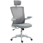 HOMCOM - Chaise de bureau ergonomique avec appui-tête réglable - gris-Restez confortable toute la journée avec une assise respirante aspect lin et un dossier en maille 