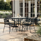 Table carrée de 31,5 po en verre/métal et 4 chaises empilables noires en aluminium avec dossier à lattes (TLH-0732SQ-017CBK4-GG)-L'ensemble comprend une table et 4 chaises
