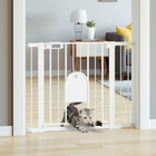 PawHut - Barrière pour animaux extra large 30"-41" avec petite porte - 30"L - Blanc-Un adulte peut ouvrir la porte d’une seule main en faisant glisser le bouton aux deux extrémités en même temps et en soulevant