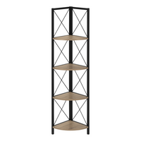 Monarch Specialties - 3648 60 po H Etagere - Taupe Fonce/Metal Noir En Coin-Cette étagère en coin comporte un cadre en métal noir à trois pattes, lui permettant d'être bien appuyé contre le mur