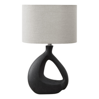 Monarch Specialties 23" H Contemporary Table Lamp - Black Resin / Grey Shade-A 23"h table lamp with a unique, elegant black resin base with a textured porous-like finish and organic shape is topped with a chic grey fabric shade, serving as a stylish accent piece to brighten any contemporary living room, bedroom, or office
