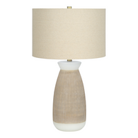 Monarch Specialties - Luminaire - 27 po H Lampe De Table - Crème Céramique - Abat-Jour Beige - Contemporain-En combinant une crème lisse avec une finition crème plus foncée et texturée sur la base en forme de vase de cette lampe de table en céramique de 27 pouces de haut, surmontée d'un abat-jour tambour en lin beige et finie par un fleuron doré, ajoute un style contemporain frais à une pièce