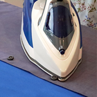 Kenmore Power Steam Iron & Vertical Garment Steamer - Blue-Stainless steel soleplate with precision tip