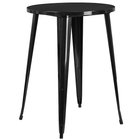 30'' Round Black Metal Indoor-Outdoor Bar Table Set with 2 Square Seat Backless Barstools (CH-51090BH-2-30SQST-BK-GG)-Metal