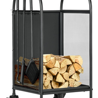 Outsunny - Support à bûches 15 po avec roues- outils- Porte-bûches noir-Garde le bois propre, sec, hors du sol et sans désordre 