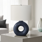 Monarch Specialties 24" H Contemporary Table Lamp - Blue Ceramic / Ivory / Cream Shade-A convenient on/off rotary switch operates up to a 100W bulb (not included) to instantly illuminate a living room, office, or bedroom space