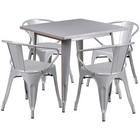 Flash Furniture – Table carrée en métal 31,5 po et 4 chaises à accoudoirs, int/ext, argenté (ET-CT002-4-70-SIL-GG)-Pour 4 personnes