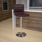 Flash Furniture – Tabouret de bar ajustable contemporain en vinyle brun et à pied chromé (CH920231BRN)-Siège réglable en hauteur par vérin à gaz