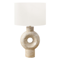 Monarch Specialties - Luminaire - 28 po H Lampe De Table - Résine Beige - Abat-Jour Ivoire / Crème - Contemporain-Ajoutez une touche de modernité à votre intérieur avec cette superbe lampe de table de 28 pouces de haut, dotée d'une élégante base en résine beige ressemblant à de la pierre de travertin avec une découpe circulaire et un abat-jour en tissu ivoire doux, parfait pour ajouter un accent branché à votre salon, votre chambre ou votre bureau