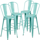 Tabouret de bar de qualité commerciale, de 30 po avec dossier en métal vert menthe pour l'intérieur et l'extérieur-Dossier courbé avec latte verticale