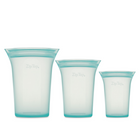 Zip Top - Récipients réutilisables en silicone en platine - Ensemble de 3 tasses - Sarcelle-Coffre-fort sur l’étagère supérieure et inférieure du lave-vaisselle