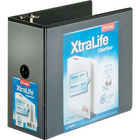 Cardinal XtraLife ClearVue Locking D-Ring Binder, Black, 6”-Interior pockets on the front and back