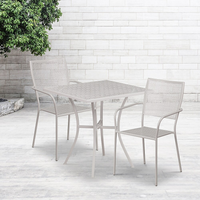 Table de jardin carrée de 28 po en acier gris pâle et 2 chaises au dossier carré, intérieur/extérieur [CO-28SQ-02CHR2-SIL-GG]-Ensemble comprenant 1 table et 2 chaises