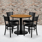 Flash Furniture – Table ronde 36 po, stratifié naturel, base ronde et 4 chaises en métal, dossier à grille, siège en vinyle noir-L’ensemble comprend 4 chaises, un dessus de table rond et une base ronde