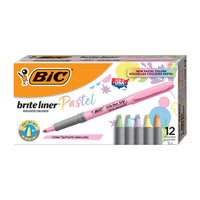 BIC - Brite Liner Grip Surligneurs Pastel - pointe biseautée - Couleurs Variées - Paquet de 12-AMUSANTS ET TENDANCE : Les surligneurs BIC dans de nouvelles couleurs pastel sont amusants et conviennent parfaitement au griffonnage et au coloriage