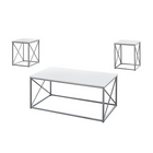 Monarch Specialties 7951P Table Set - 3Pcs Set/White/Silver Metal-3 piece table set includes a rectangular coffee table and two matching square end tables