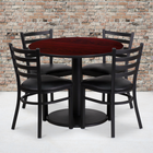 Flash Furniture 36" Round Mahogany Laminate Table Set with Round Base & 4 Ladder Back Metal Chairs - Black Vinyl Seat-Set Includes 4 Chairs, Round Table Top and Round Base