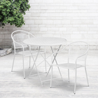 30'' Round White Indoor-Outdoor Steel Folding Patio Table Set with 2 Round Back Chairs [CO-30RDF-03CHR2-WH-GG]-Set Includes Folding Table and 2 Chairs
