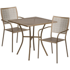 Table de jardin carrée en acier de 28 po et 2 chaises au dossier carré, intérieur/extérieur, doré [CO-28SQ-02CHR2-GD-GG]-Finition poudrée dorée