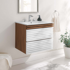 Modway - Render Support mural de 24" Vanette de salle de bain - Blanc Noyer Blanc-Coiffeuse à grains de noyer