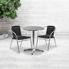 Table ronde en aluminium de 23,5 po avec 2 chaises en rotin noir, intérieur/extérieur (TLH-ALUM-24RD-020BKCHR2-GG)-23,50 larg. x 23,50 prof. x 27,50 haut. (po)
