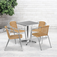 Flash Furniture 23.5'' Square Aluminum Indoor-Outdoor Table with 4 Beige Rattan Chairs (TLH-ALUM-24SQ-020BGECHR4-GG)-Aluminum, Plastic, Rattan, Stainless Steel