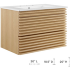 Modway - Render Fixation murale de 30" Vanette de salle de bain - Oak White-Conception murale
