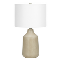 Monarch Specialties - Luminaire - 24 po H Lampe De Table - Béton Beige - Abat-Jour Ivoire / Crème - Contemporain-En combinaison d'une inspiration vintage dans un style contemporain, cette lampe de table en béton beige, lisse et élégante, de 24 pouces de haut, avec un abat-jour tambour en tissu ivoire et surmontée d'un embout rond noir, attire l'attention dans tous les espaces