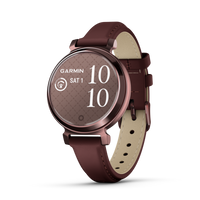 Garmin Lily 2 - Dark Bronze Case with Mulberry Leather Band-Perfect for any look, this small, stylish smartwatch features an all-metal watch case and a beautiful patterned lens. Plus, with a quick tap or wrist turn, the Lily 2 smartwatch reveals a bright display. Choose between a variety of 14 mm quick release bands