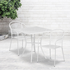 Table de jardin carrée de 28 po en acier blanc et 2 chaises au dossier rond, intérieur/extérieur [CO-28SQ-03CHR2-WH-GG]-Ensemble comprenant 1 table et 2 chaises