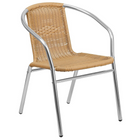 Flash Furniture 31.5'' Square Aluminum Indoor-Outdoor Table with 4 Beige Rattan Chairs (TLH-ALUM-32SQ-020BGECHR4-GG)-ANSI BIFMA Certified