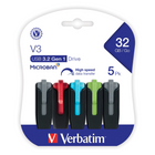 Verbatim Store 'n' Go V3 32GB USB 3.2 Gen 1 Flash Drives - Assorted - 5 Pack-Retractable USB connector means no cap to lose
