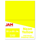 JAM Paper Shipping Labels, Half Sheet, 5.5 x 8.5, Neon Yellow, 50 Pack-Shipping Labels