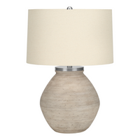 Monarch Specialties - Luminaire - 25 po H Lampe De Table - Béton Crème - Abat-Jour Beige - Contemporain-Ajoutez une touche de chaleur et de luminosité à votre intérieur avec cette élégante lampe de table contemporaine de 25 pouces de haut avec une base en forme de jarre avec une texture de béton crème aux fines stries, surmontée d'un abat-jour tambour en lin beige et d'un embout rond argenté