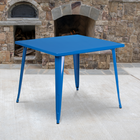 Petite table carrée en métal de 35,5 po pour intérieur/extérieur, bleu (CH-51050-29-BL-GG)-Taille du plateau: carré de 35,5 po