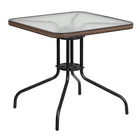 Flash Furniture – Table carrée en verre trempé et en métal de 28 po avec bordure en rotin brun foncé (TLH-073R-DK-BN-GG)-Taille du plateau: carré de 28 po