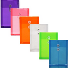 JAM Paper - Enveloppe en plastique, ferm. à bouton/à ficelle, ouverture au bout, 6,25 x 9,25 po, coul. var., 18/p (472B1ASSRTDG)-Assortiment de six enveloppes en poly de taille moyenne à ouverture au sommet et à fermeture à bouton et ficelle : Transparent, rouge, bleu, vert, orange et violet