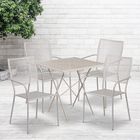 28'' Square Light Grey Indoor-Outdoor Steel Folding Patio Table Set with 4 Square Back Chairs [CO-28SQF-02CHR4-SIL-GG]-Set Includes Folding Table and 4 Chairs