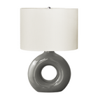 Monarch Specialties 24" H Contemporary Table Lamp - Dark Grey Ceramic / Ivory / Cream Shade-A contemporary and stylish 24"H table lamp featuring a trendy, donut-shaped, dark grey ceramic base topped with an oval, ivory fabric shade and a round silver metal finial