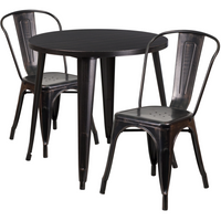 Table ronde de 30 po en métal avec 2 chaises à café, intérieur/extérieur, noir antique et or [CH-51090TH-2-18CAFE-BQ-GG]-Table à café en métal