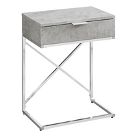 Monarch Specialties 3471 Accent Table - 24"H/Grey Cement/Chrome Metal-Spacious rectangular table top in a modern grey cement-look finish